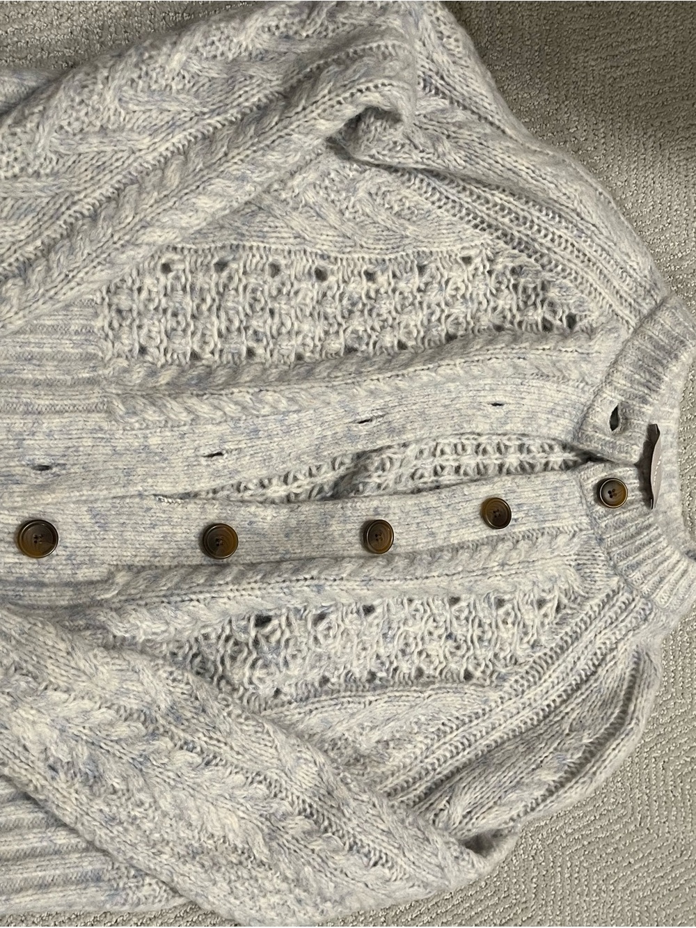 Everlane Baby Blue Cable Knit Button-Front Cardigan